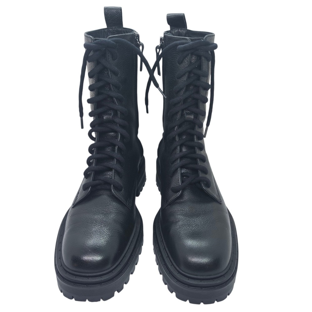Massimo Dutti Black Leather Lace Up Combat Boots Side Zip Lug Sole 1102/850/800 - Picture 2 of 10